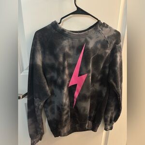 Black Tie-Dye Sweatshirt with Pink Lightning Bolt